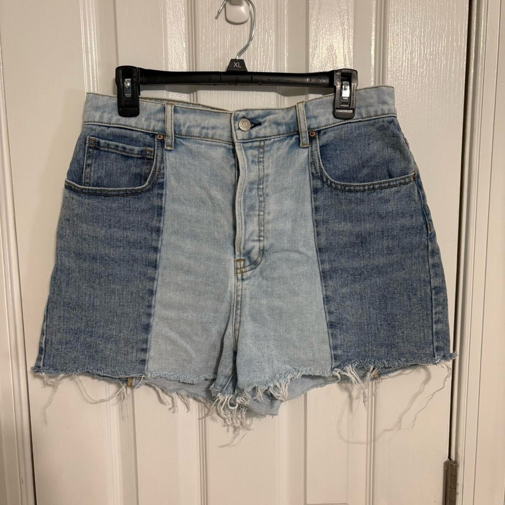 PACSUN Dual-Tone High-Rise Denim Shorts - Light/Medium Blue